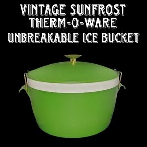 Vintage Sunfrost Therm-o-ware Unbreakable Avocado Green Ice Bucket